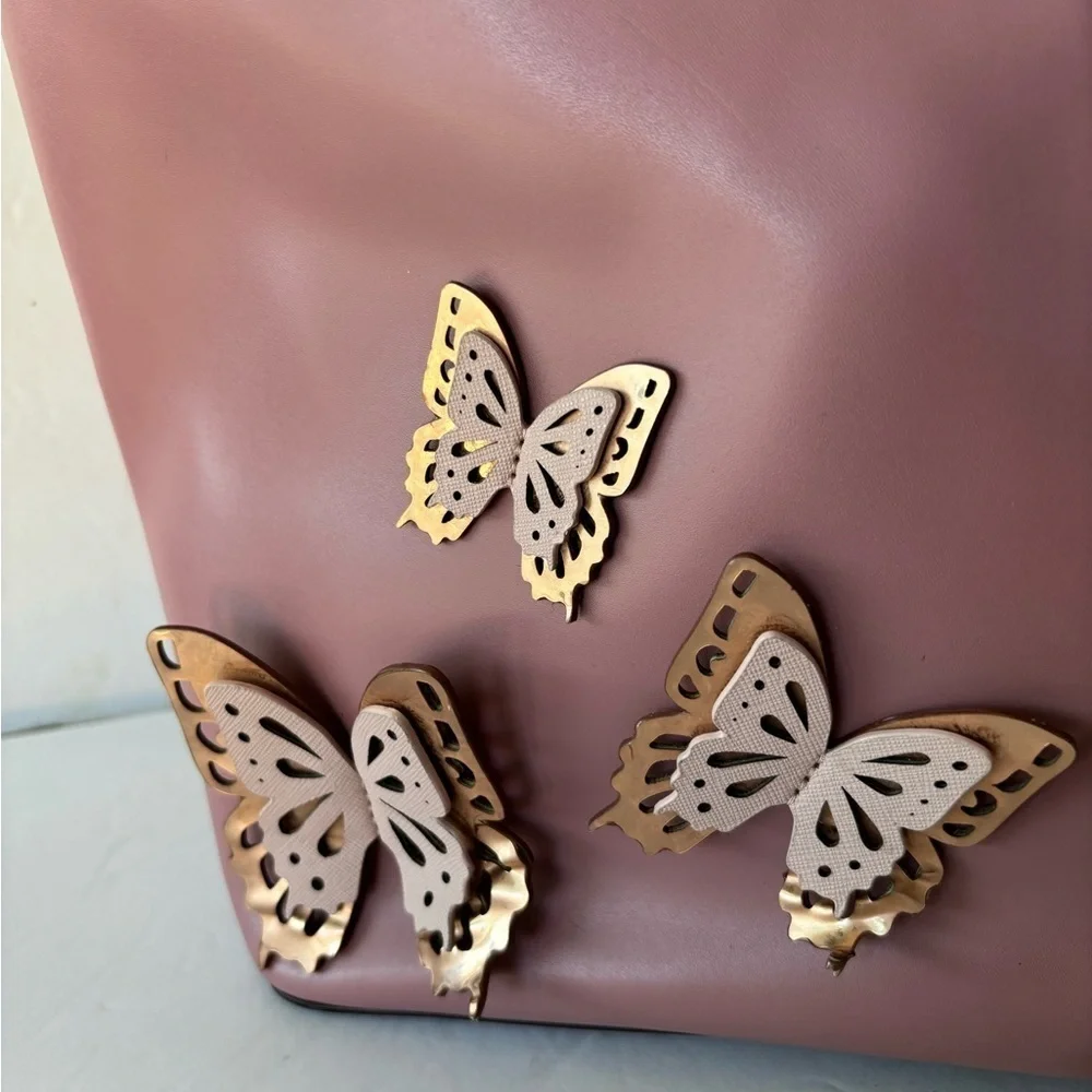 Kate Spade NWOT Mauve Leather Tote With Butterfly Leather Appliqués